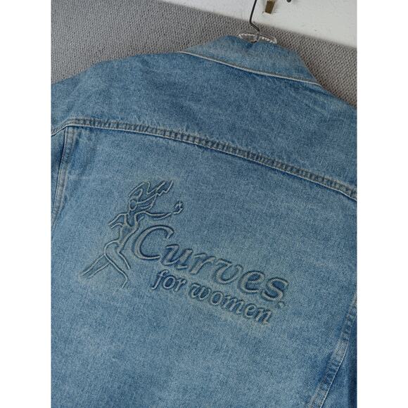 Vintage Tyca USA Denim Trucker Jacket Womens XXL Blue Fade Embossed Curves 80s - Picture 9 of 13